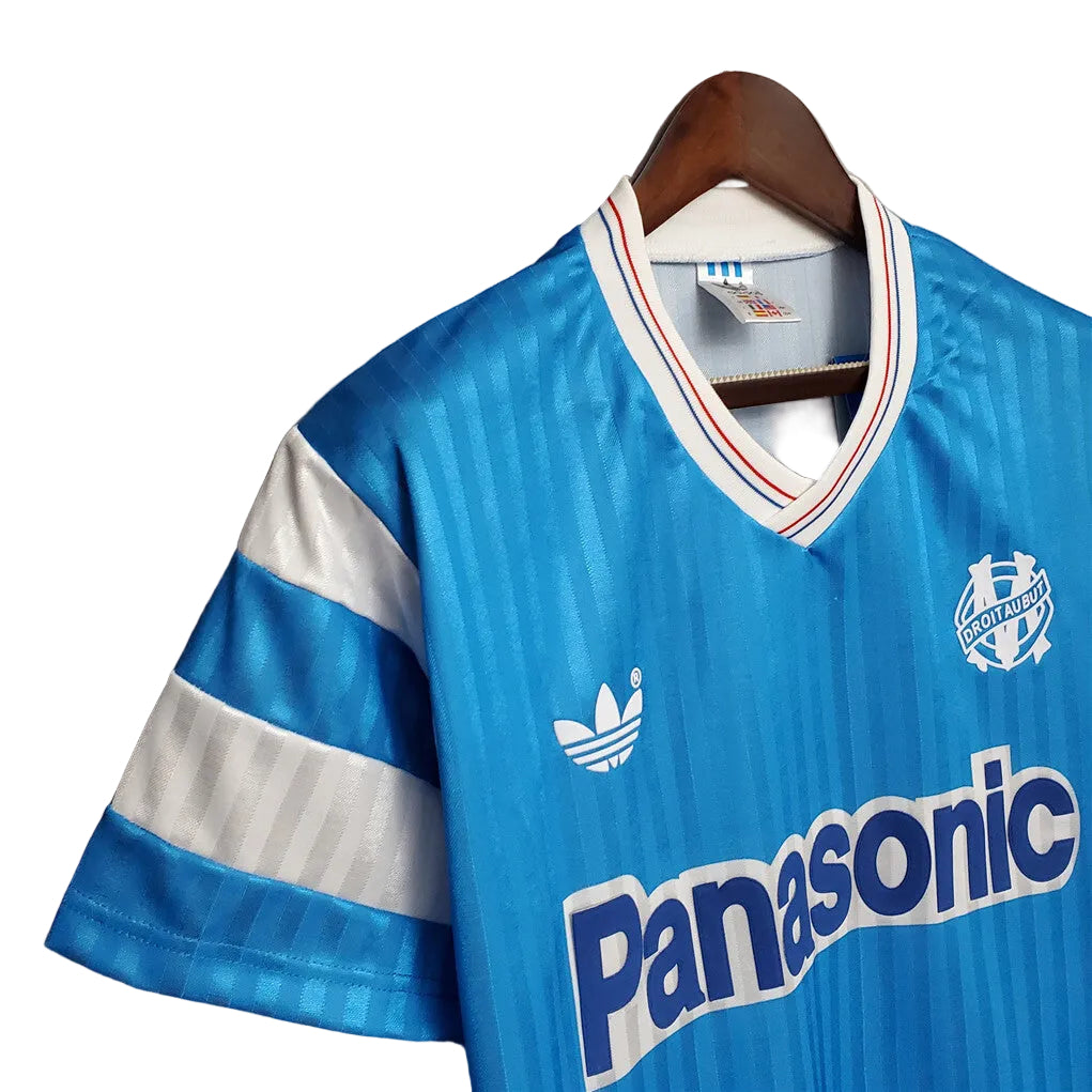 Maillot OM 1990 – Époque Cantona 🔵⚪